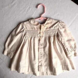 Vintage Clydella England Smocked Baby Blouse Lt Pink Wool Blend Peter Pan Collar